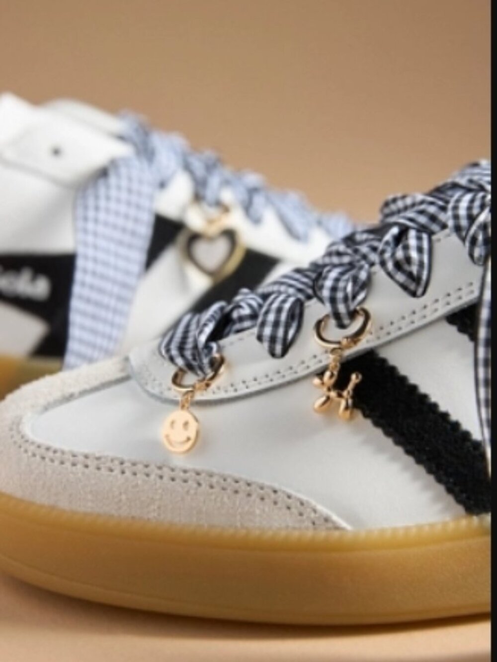 NWT Anthropologie Black & White Gingham Shoe Charm & Laces Set Dog